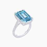 Art Deco Style Emerald Cut Ring with Hand - Engraved Shank - Shahin Jewelry